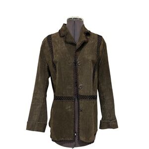 White Stag‎ Vintage 90s Brown Suede Crochet Buttoned Unlined Bohemian Jacket M